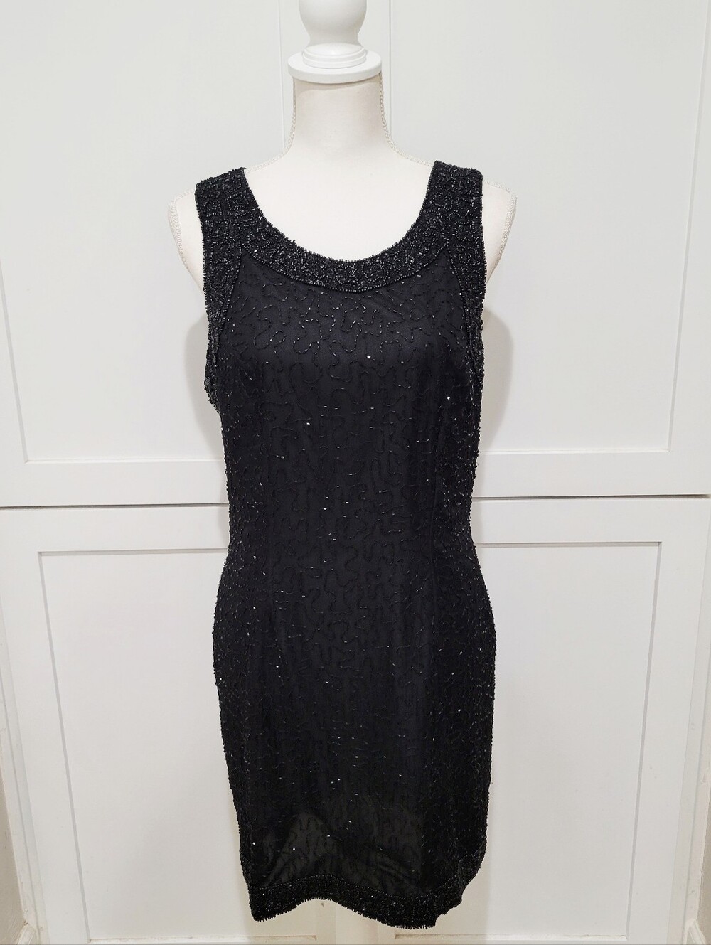VTG Lawrence Kazar NY 100% Silk Black Beaded Evening Gown Women's Large